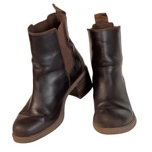 Timberland Womens 7.5 Brown Leather Chelsea Ankle Boots Block Heel ReBOTL Casual